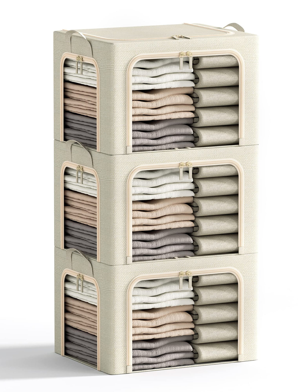 Furnhome 3-opening clothes storage bin with lid, beige, 40L for organized closet space