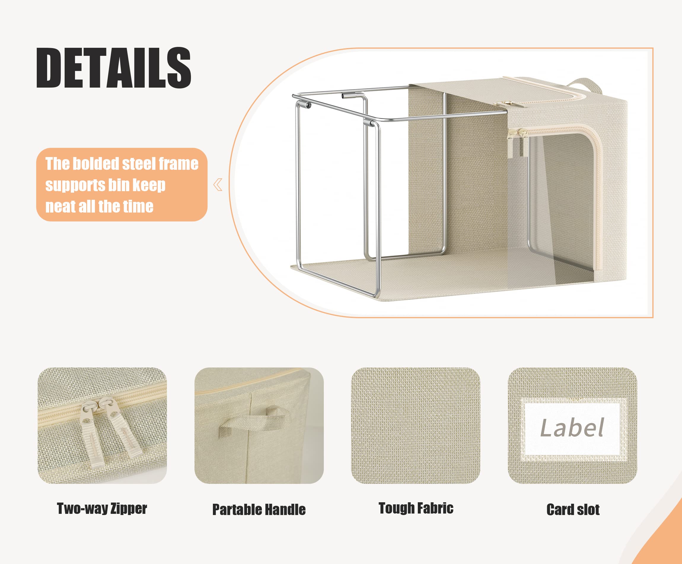 Furnhome reinforced ergonomic handle on beige clothes bin for easy transport