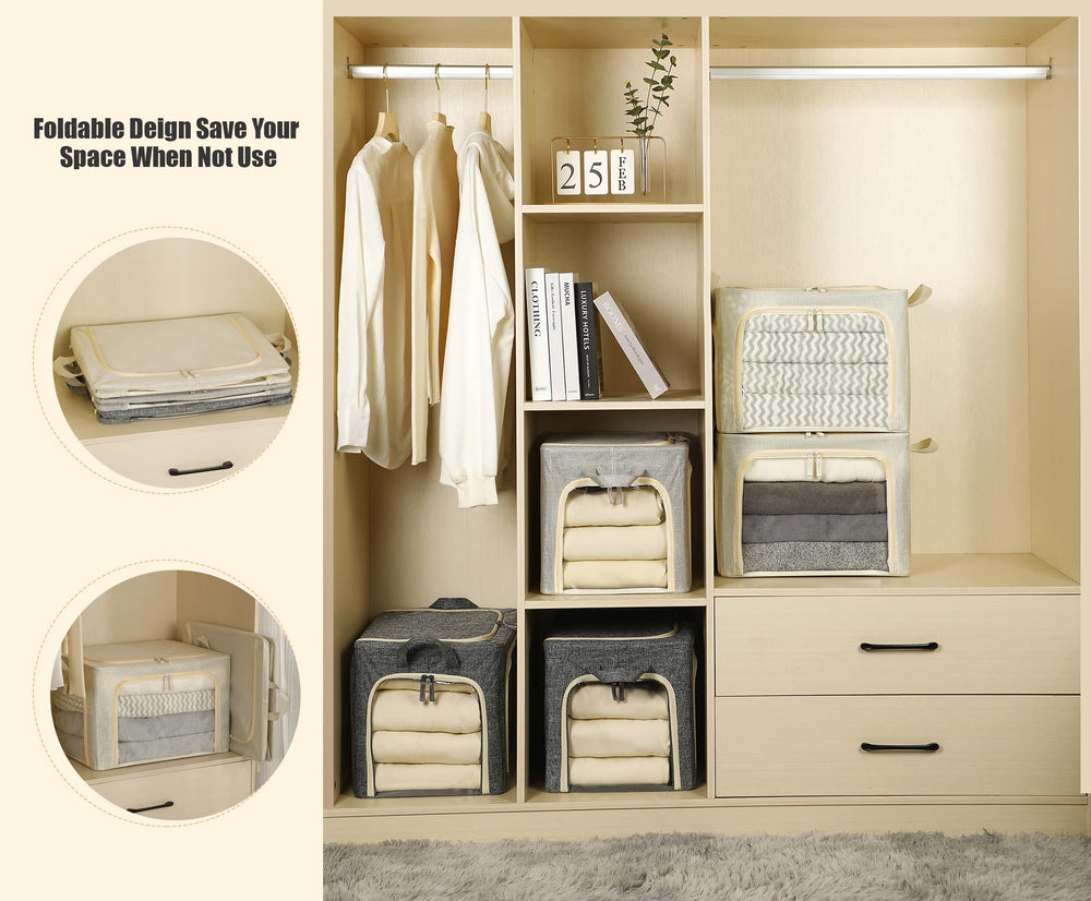 Furnhome stackable beige clothes bin designed to maximize wardrobe storage