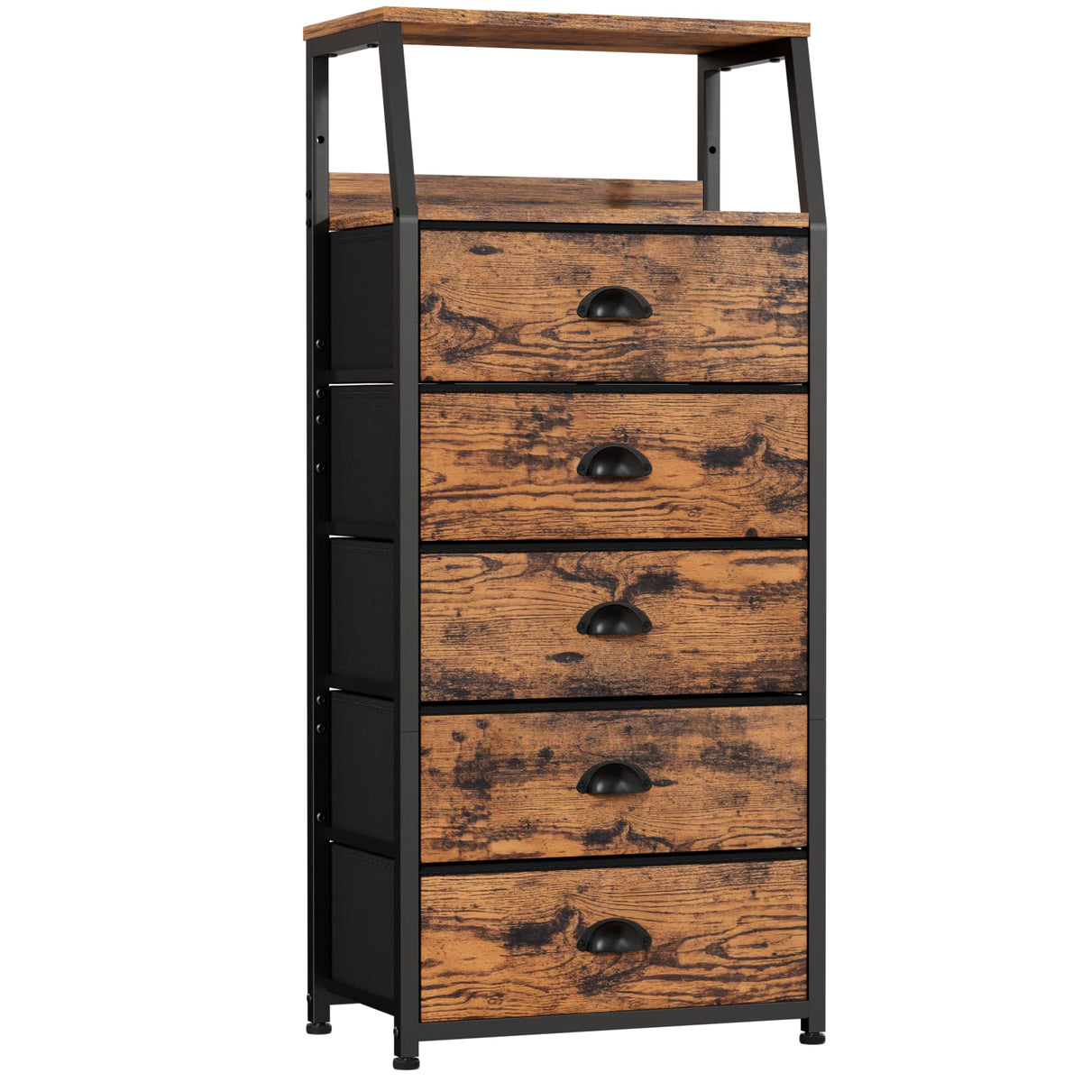 Furnulem Tall 5-Drawers Dresser wood-top surface for décor and everyday storage