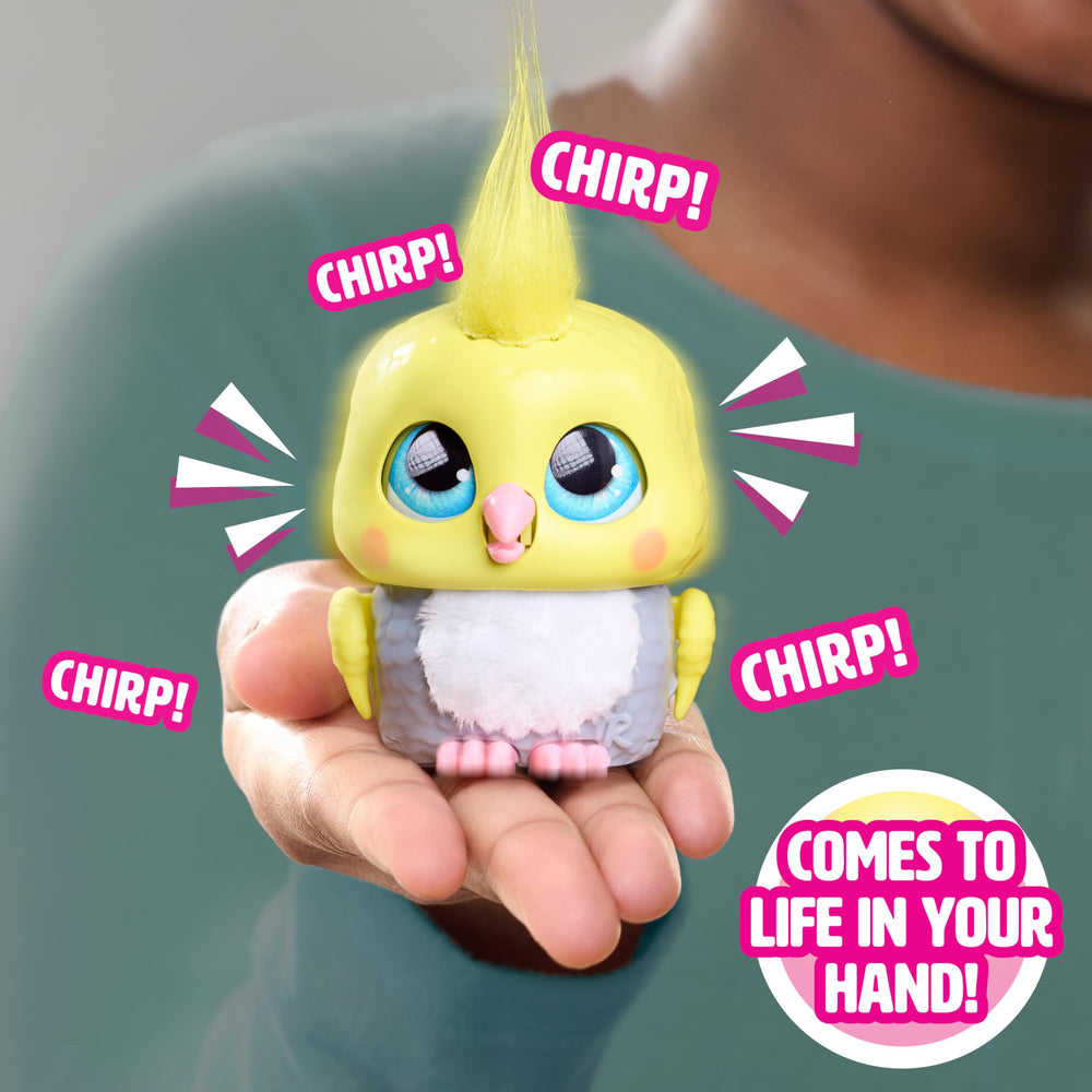 furReal Handfuls Chirps the Cockatoo features fluffy belly for gentle feeding-style play.