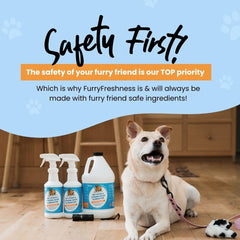 FurryFreshness multi-surface cleaner used on carpet, hardwood, and furniture.