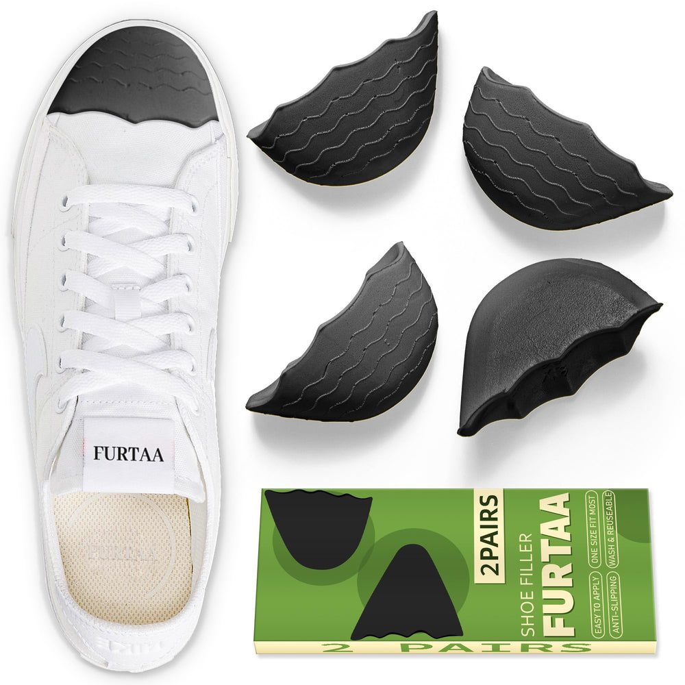 FURTAA shoe filler inserts provide toe cushion for a secure fit in loose shoes.