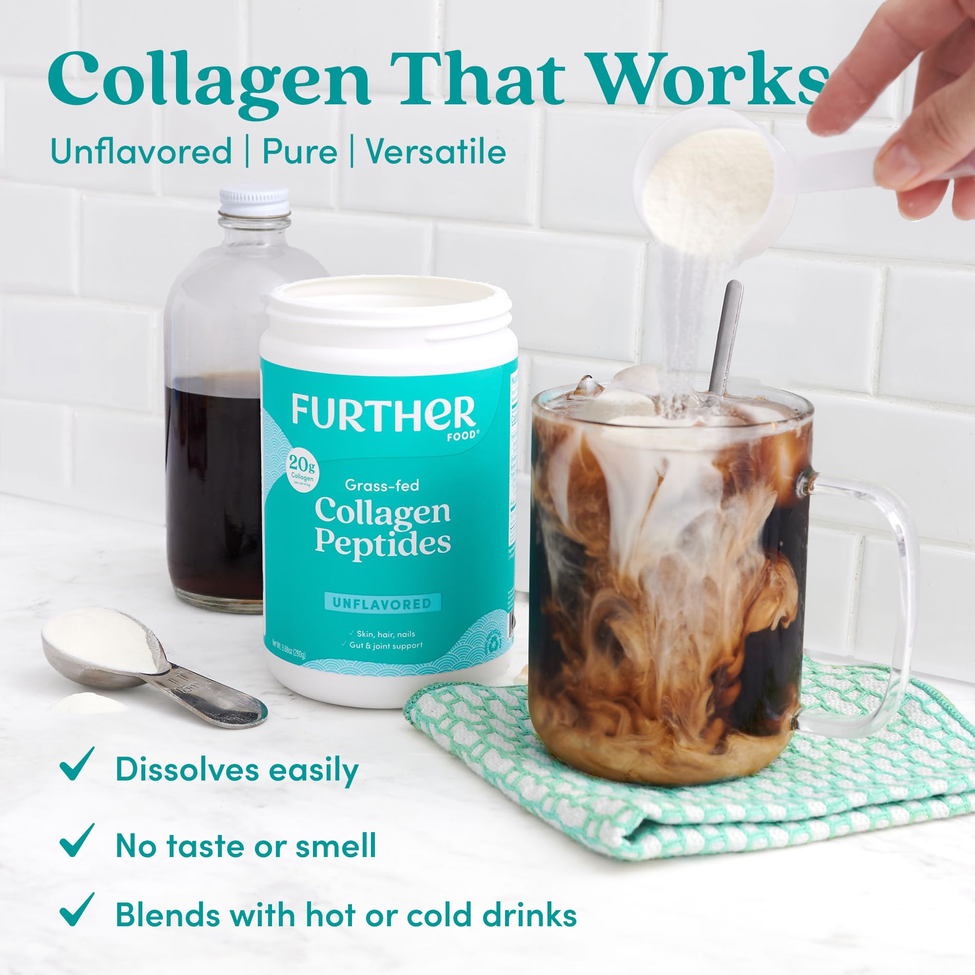 Further Food hydrolyzed Type 1 and 3 collagen close-up for fast mixing.