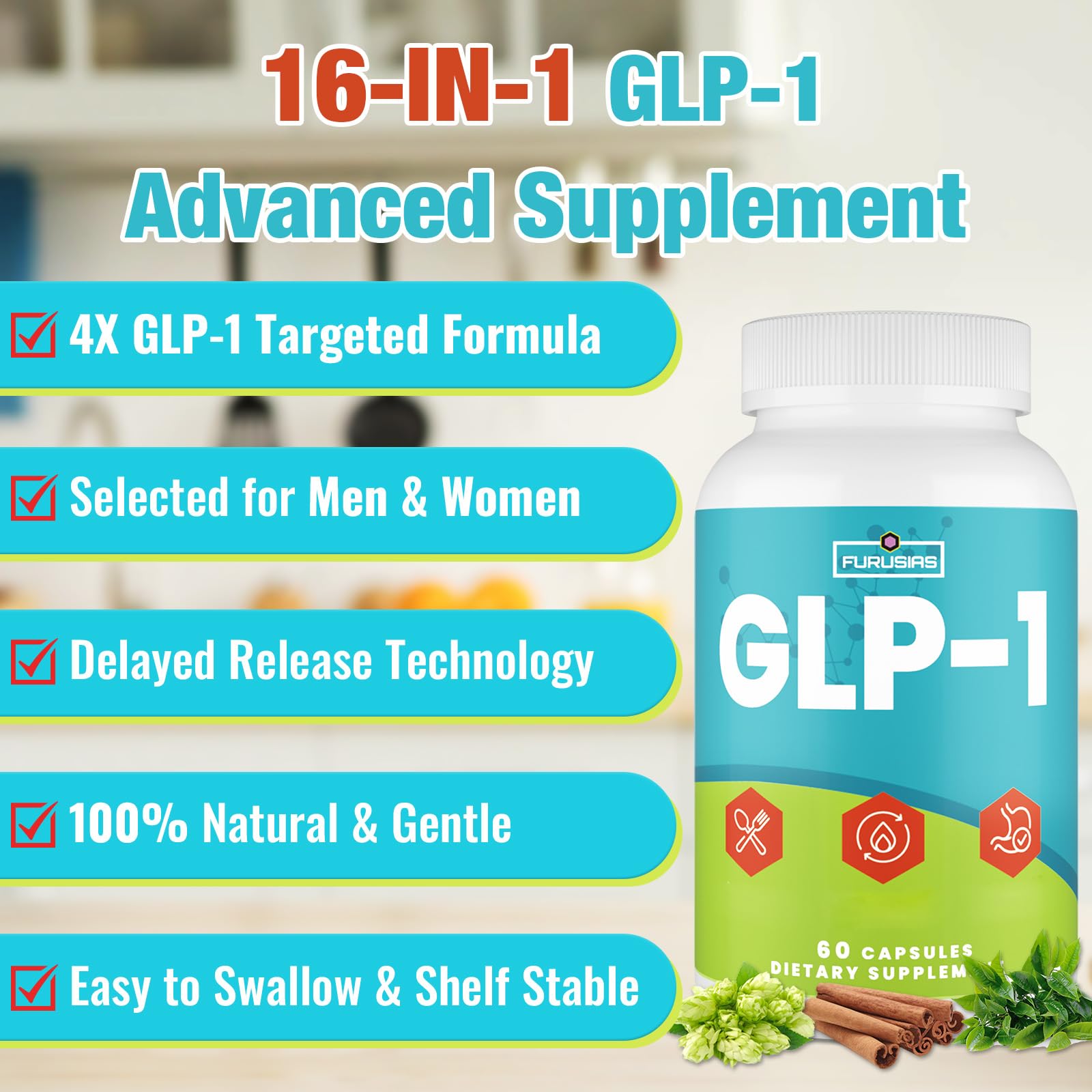Furusias GLP-1 vegetarian capsules shown for easy daily routine