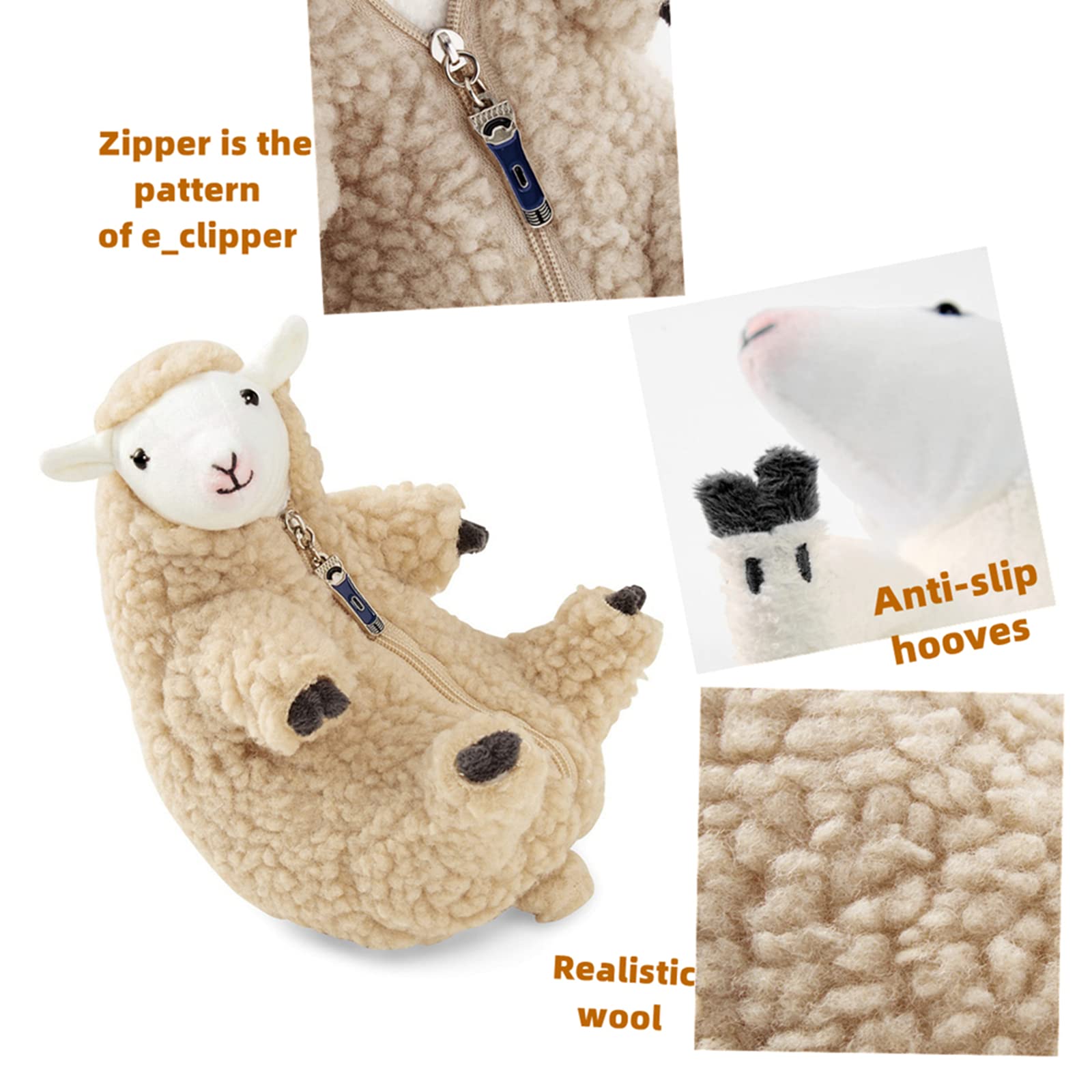 Furvana lamb stuffed animal ear detail highlighting white ears and friendly expression