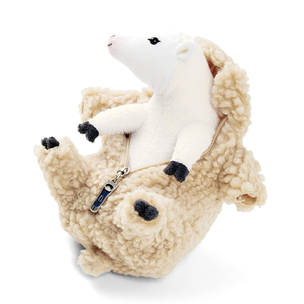 Furvana plush lamb with zipper pull razor design for imaginative grooming play