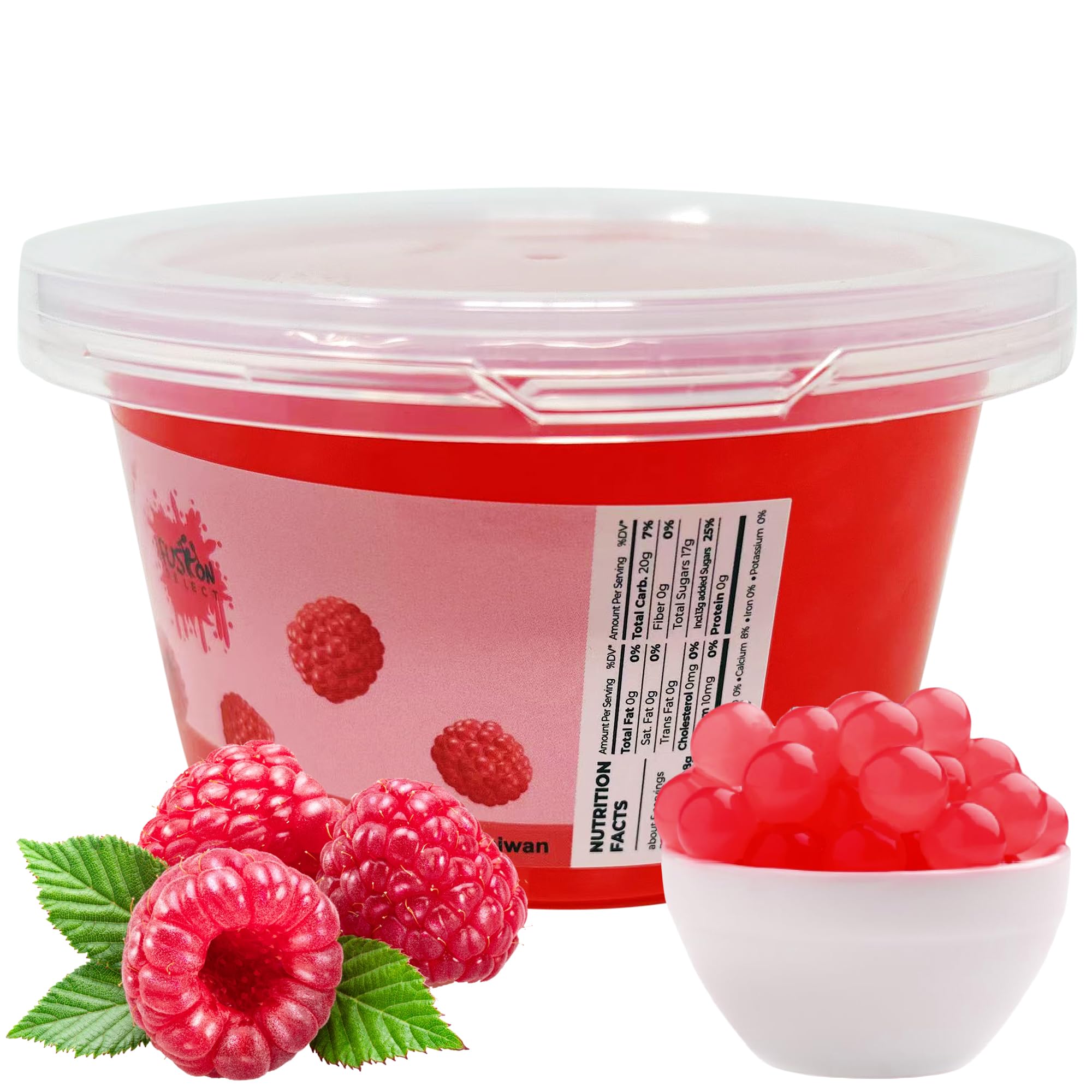 Fusion Select Raspberry bursting pearls in a cup add fruity pop to drinks.