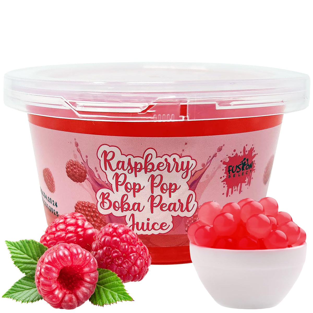 Fusion Select Raspberry bursting pearls pack with real fruit juice for vibrant beverages.