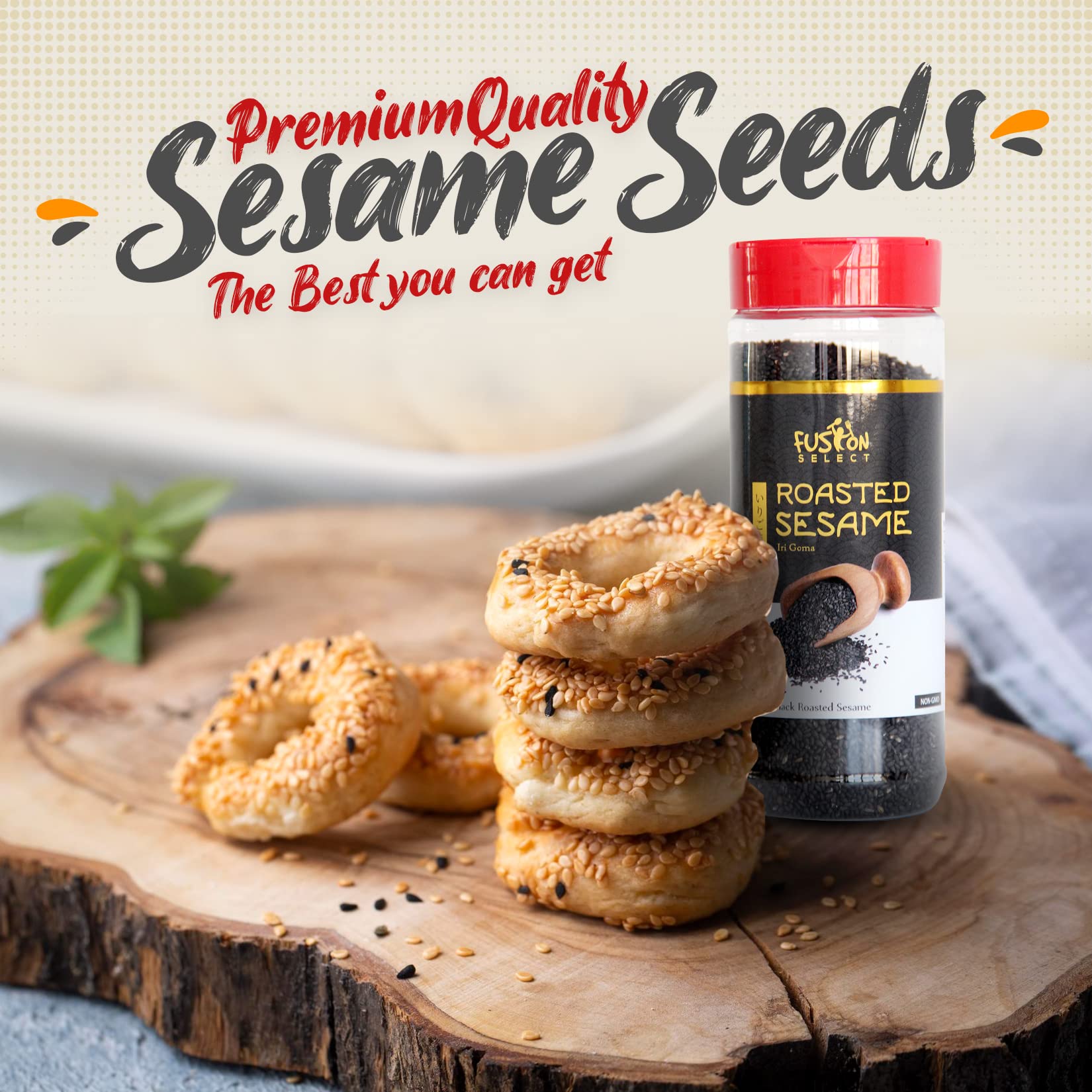 Fusion Select Roasted White Sesame Seeds close-up, crisp texture enhances meals with nutty aroma