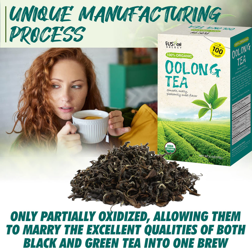 Fusion Select tea bags beside a steaming cup, ideal for a quick relaxing break.