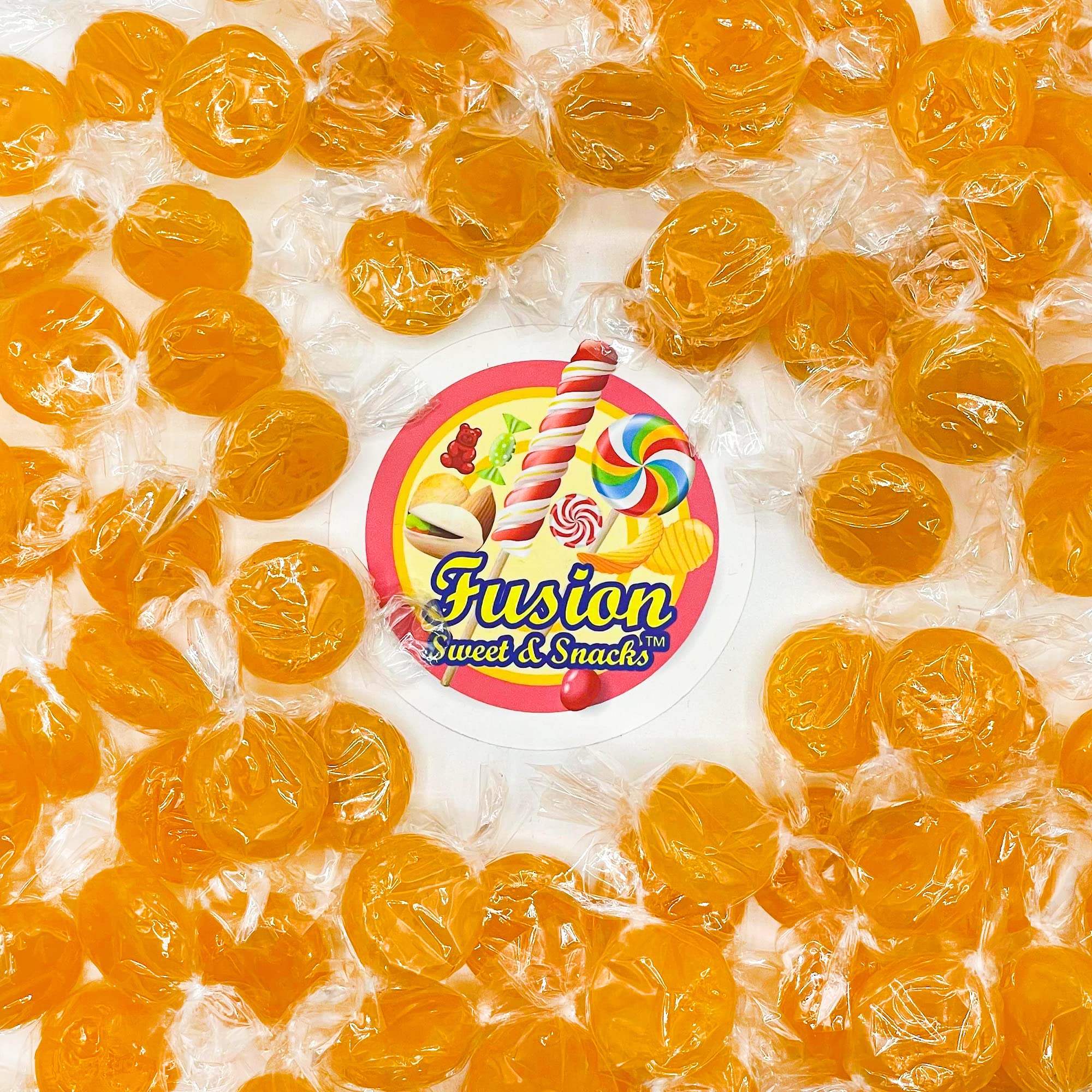 Fusion Sweets And Snacks butterscotch candy on a kitchen counter ready for stocking.