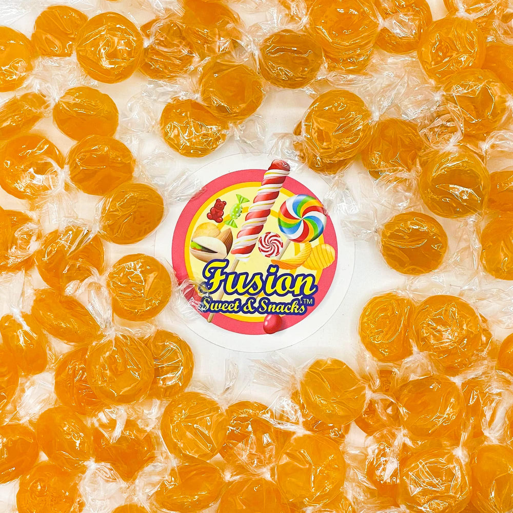 Fusion Sweets And Snacks butterscotch candy on a kitchen counter ready for stocking.