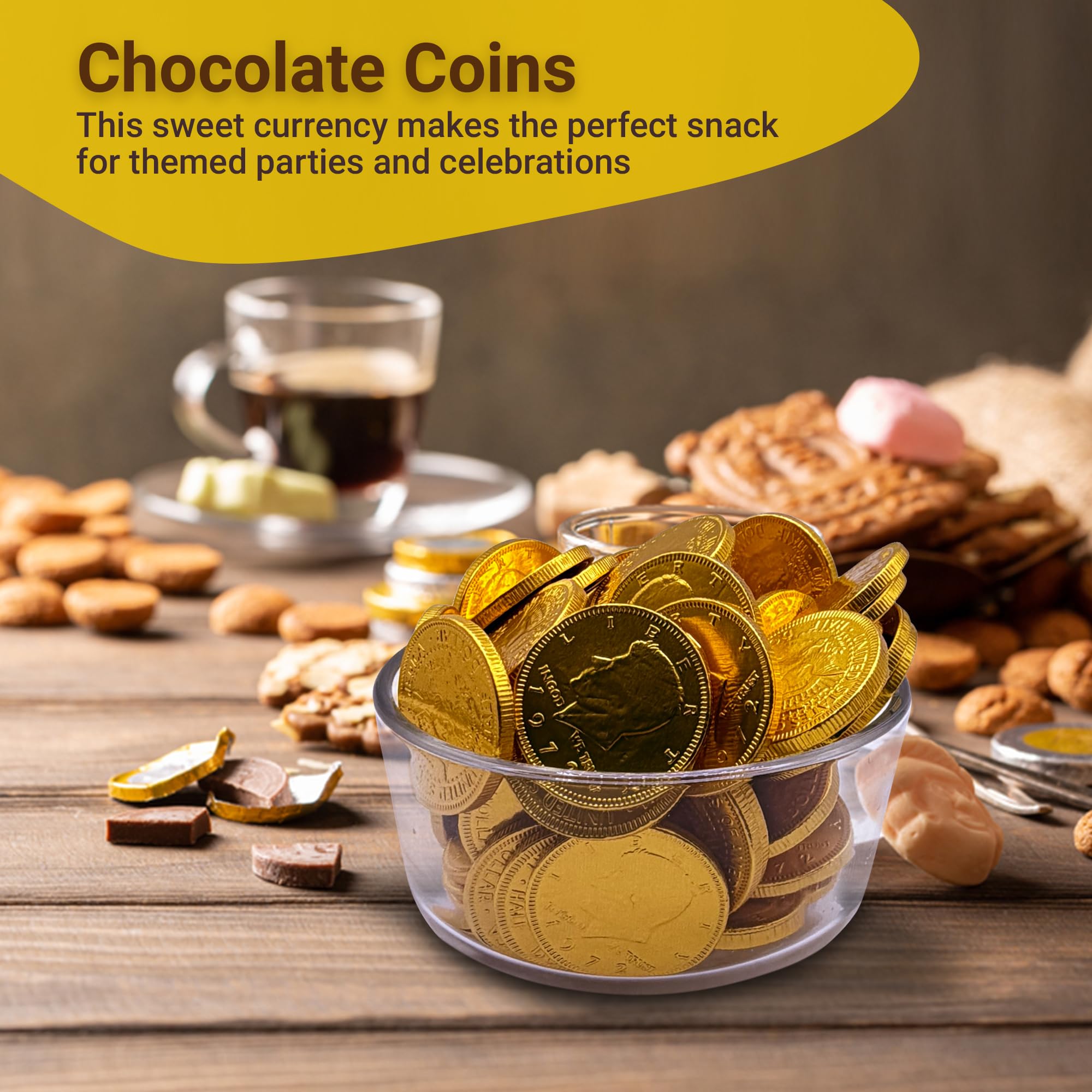 Fusion Sweets casino night gold coins as party favors and dessert table accents
