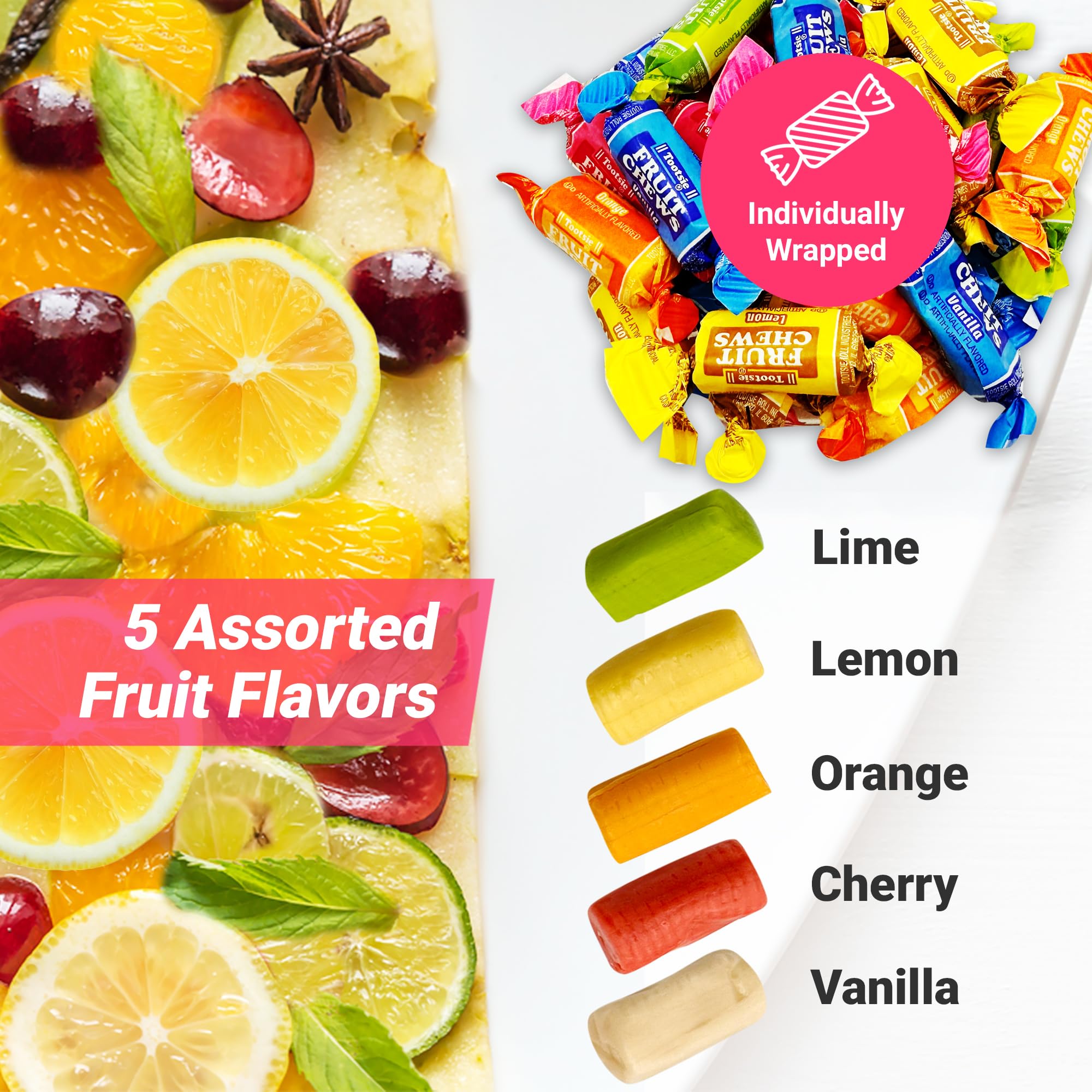 Fusion Sweets Fruit Chews cherry piece showcases bold fruity taste.