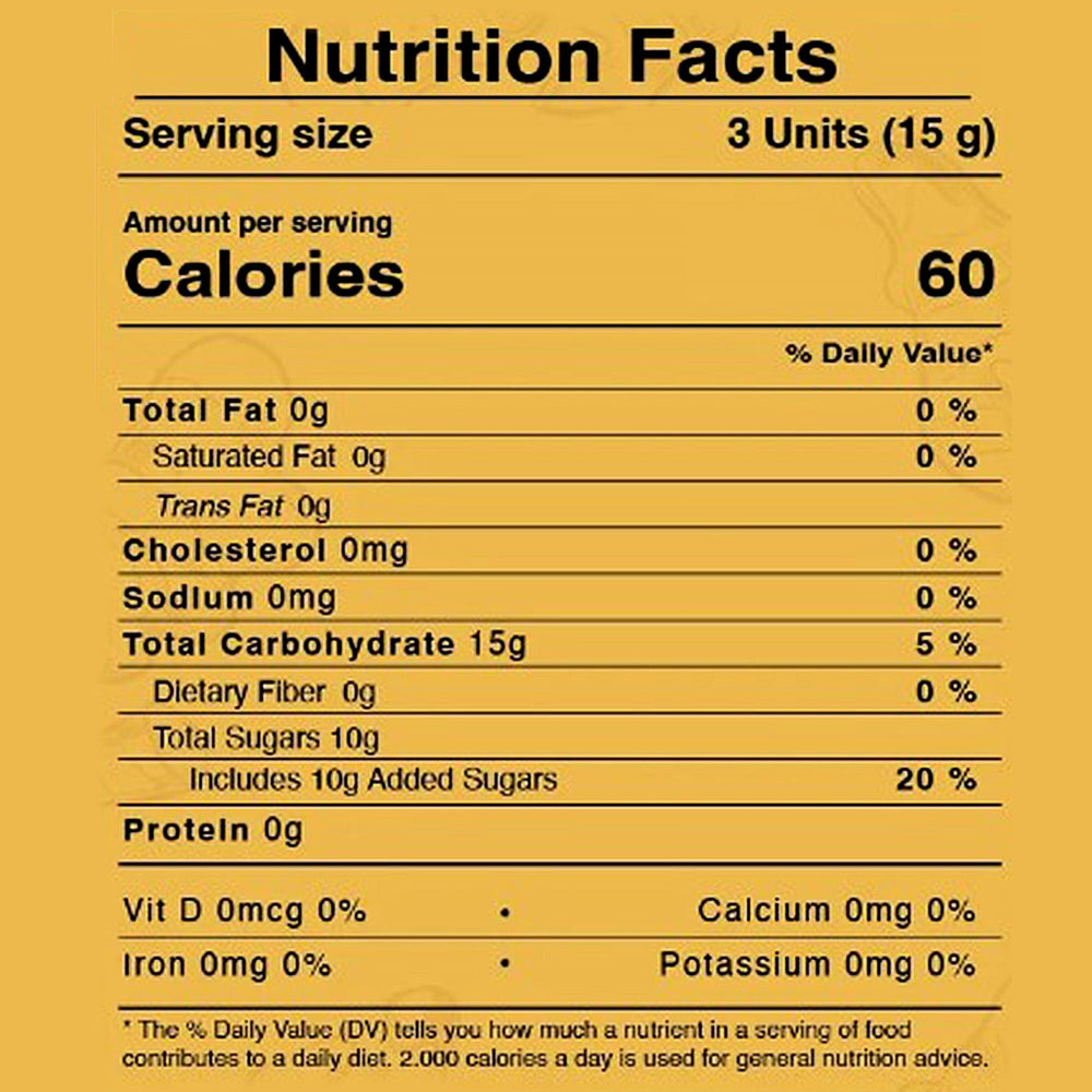 Fusion Sweets Ginger Candy bag back, simple ingredients and clean taste