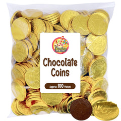 Fusion Sweets holiday display featuring these gold coins for gelt, stockings, and celebrations