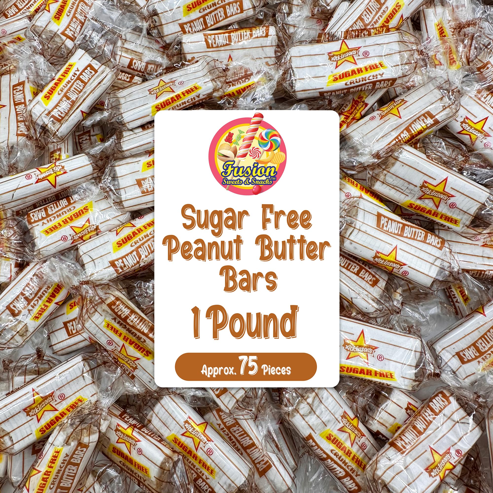 Fusion Sweets Sugar Free Peanut Butter Bars, individually wrapped for on-the-go snacking.