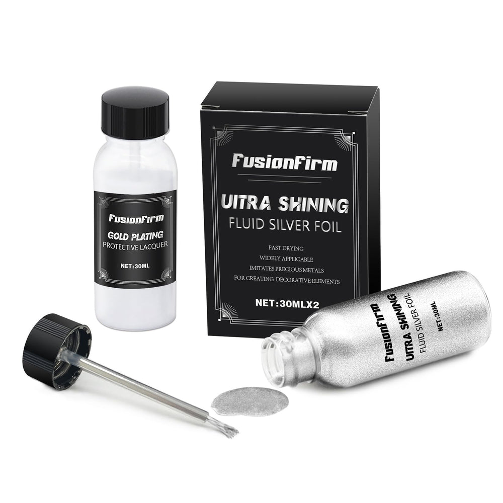 FusionFirm silver liquid leaf paint bottle pour for a smooth metallic finish