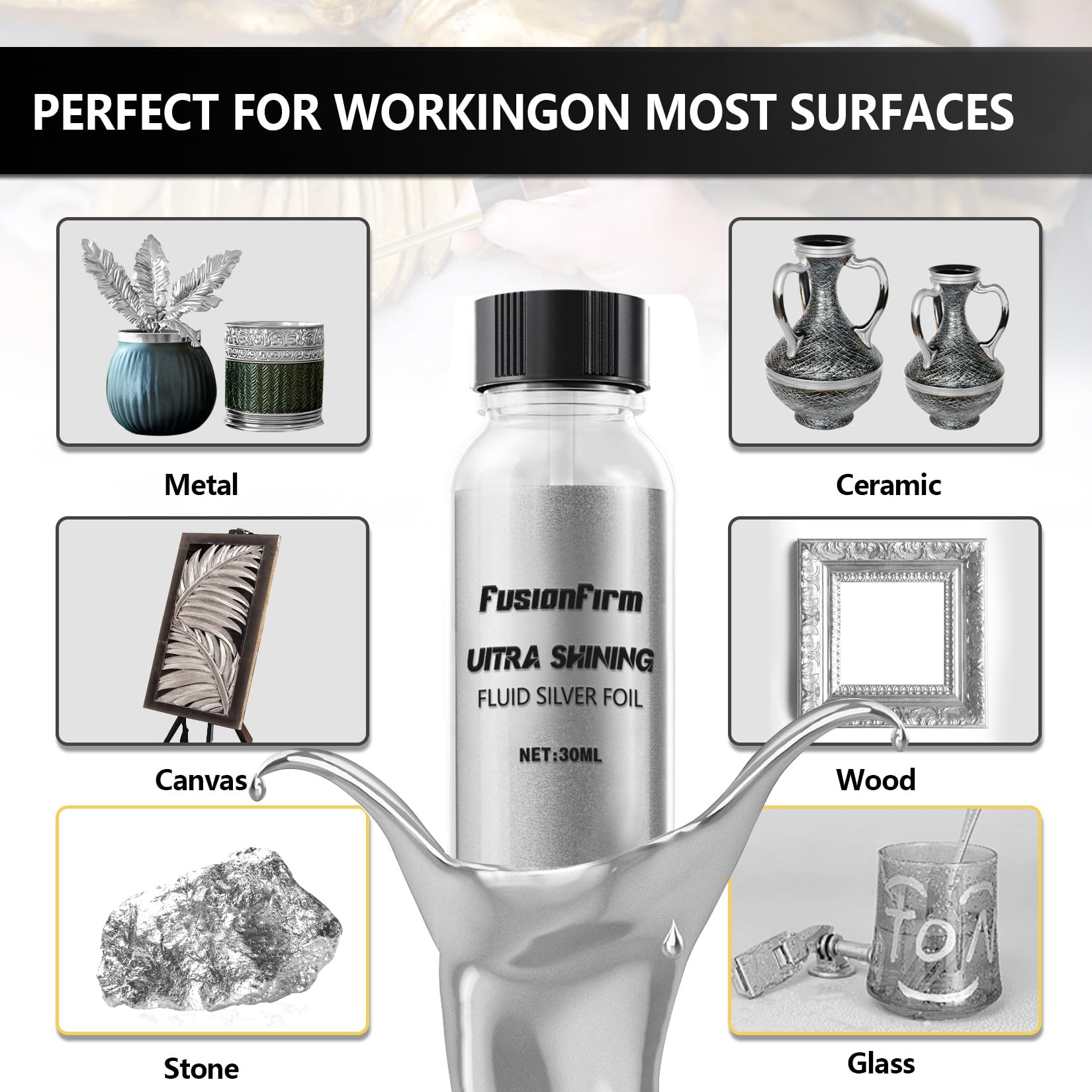 FusionFirm silver liquid leaf paint ceramics-usage on mugs and tiles