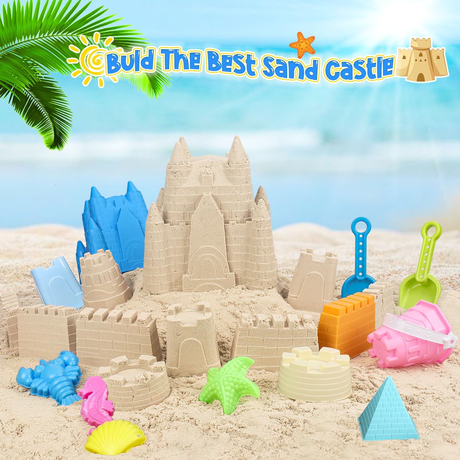 FUSPWEAO castle molds set for creative sand sculptures and imaginative play.