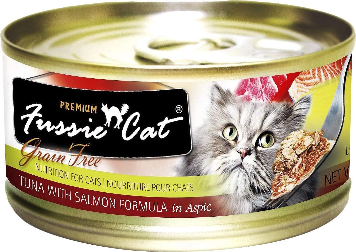 Fussie Cat Premium tuna salmon cans offering flavor variety for daily feeding
