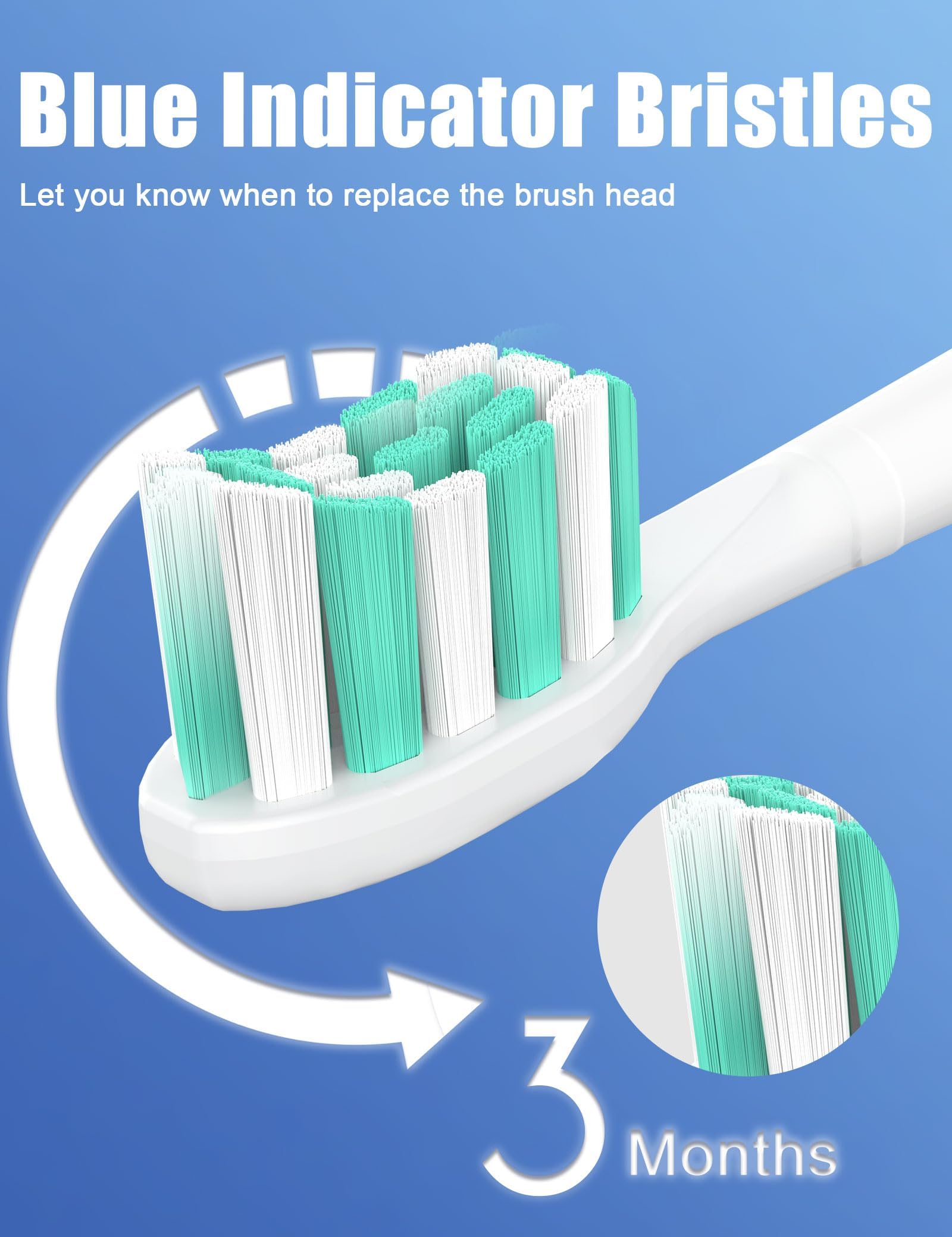 Hygienic cap and vacuum packaging keep bristles clean before use.