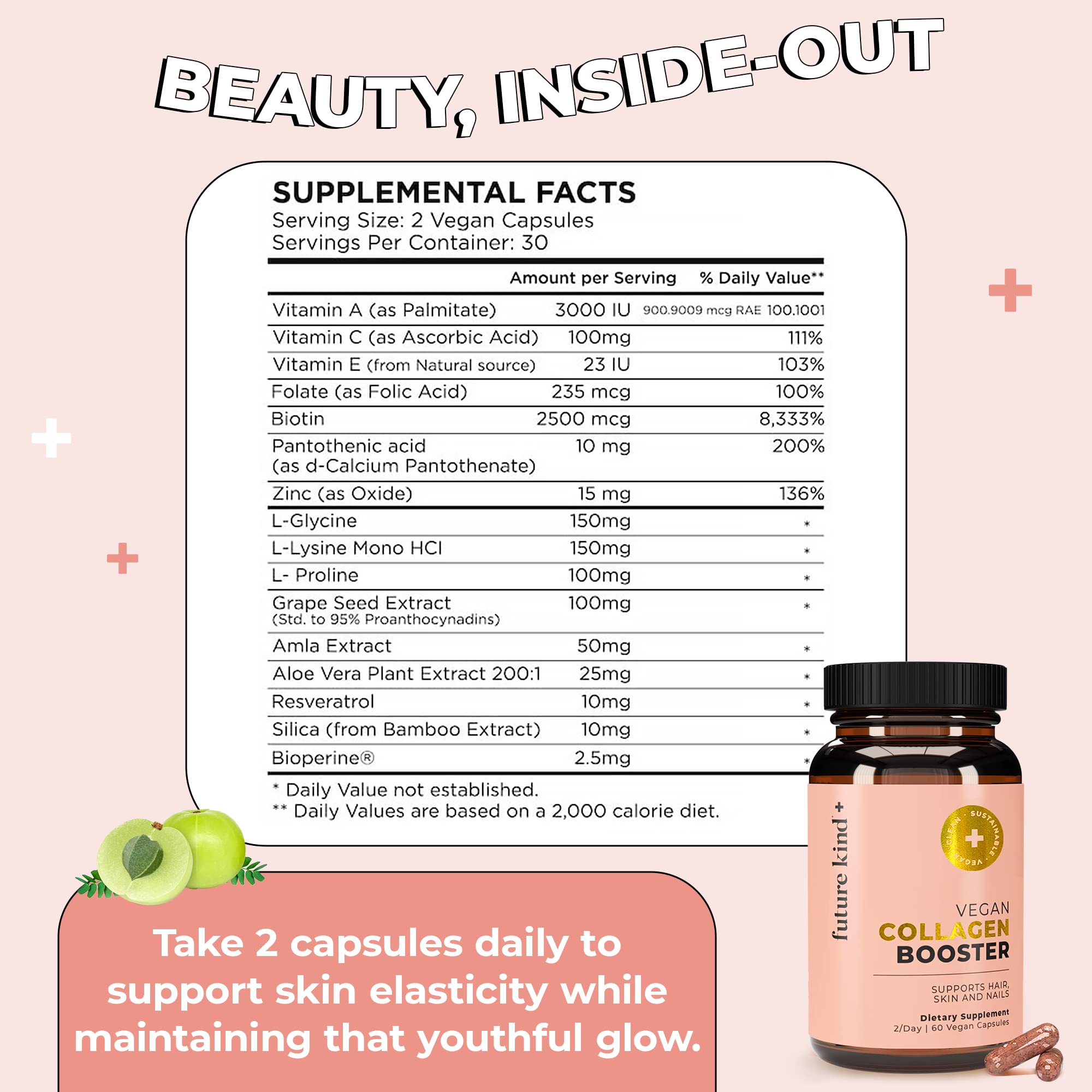 Future Kind vegan collagen capsules on white background highlighting product simplicity.
