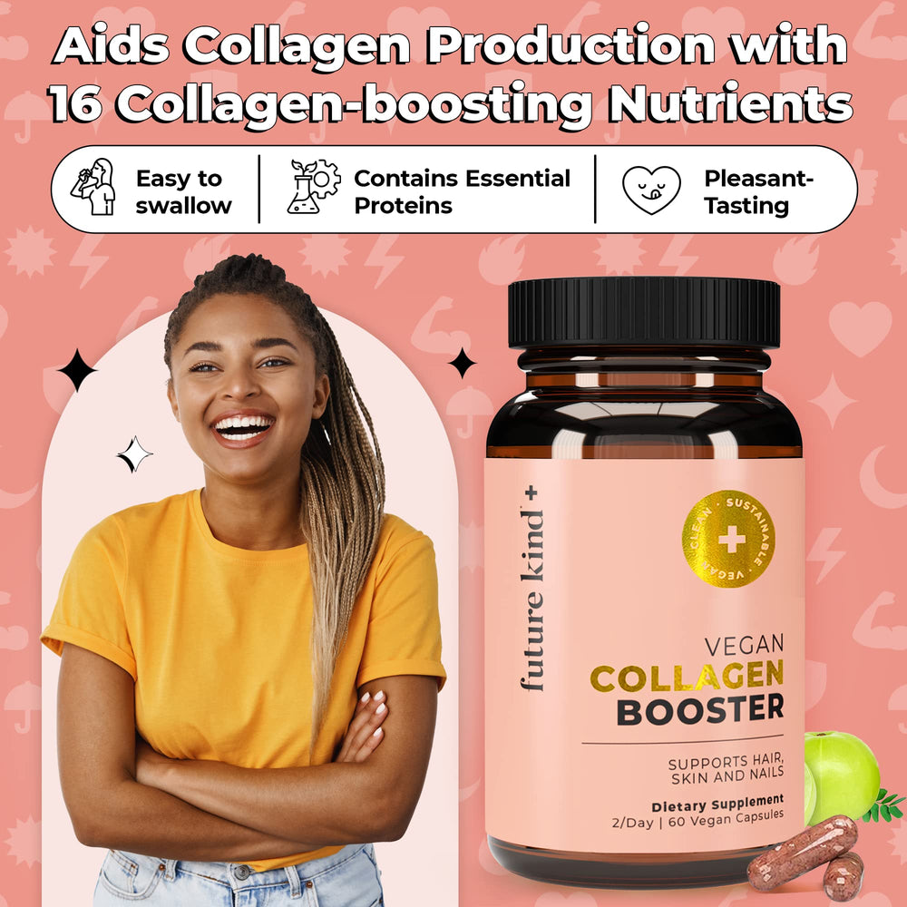 Future Kind vegan collagen packaging emphasizes sustainability and ethical outreach.