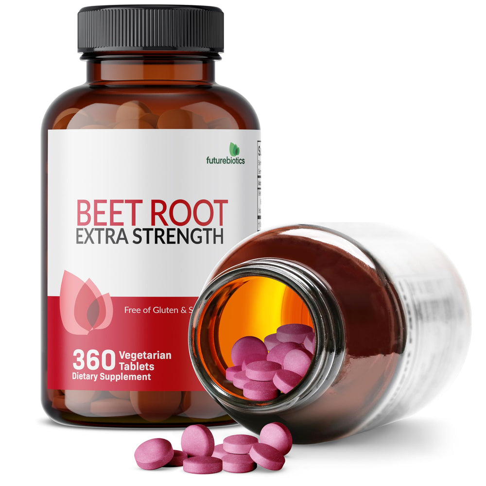 Futurebiotics Beet Root bottle on a kitchen counter for daily use.