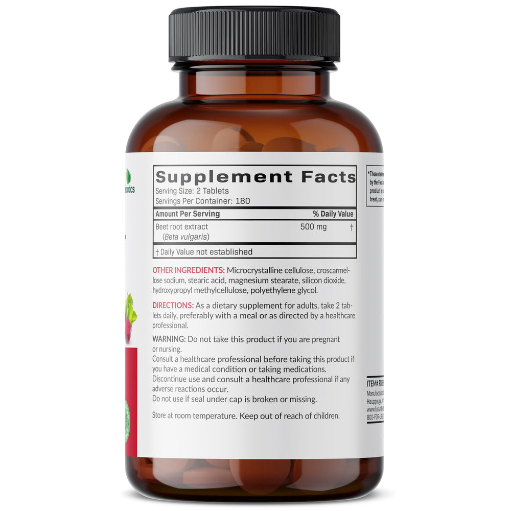 Close-up of Futurebiotics Beet Root tablets for daily use.