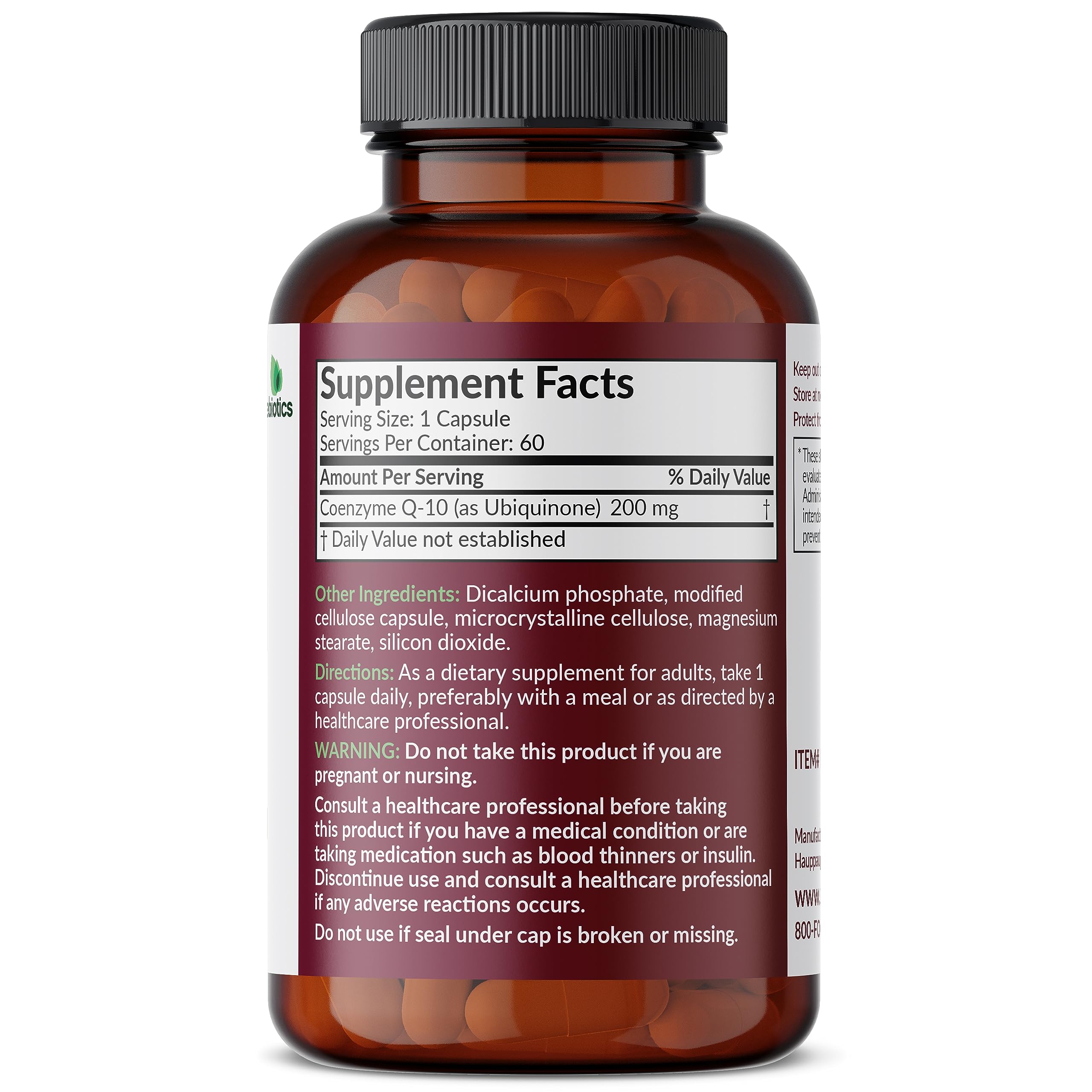 Futurebiotics CoQ10 bottle pour showing easy daily dosage for routine use