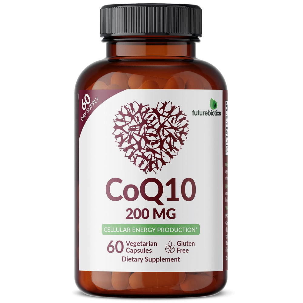 Futurebiotics CoQ10 capsules close-up illustrating vegan formula for vitality