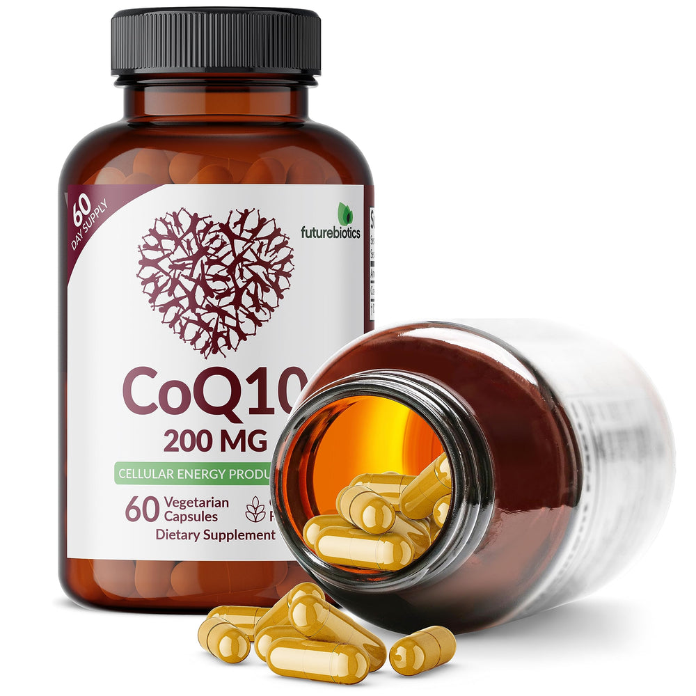 Futurebiotics CoQ10 ingredient panel highlighting gluten-free and vegan ingredients