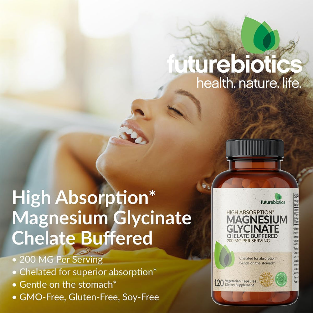 Futurebiotics Magnesium Glycinate capsules closeup vegan-friendly supplement for daily balance