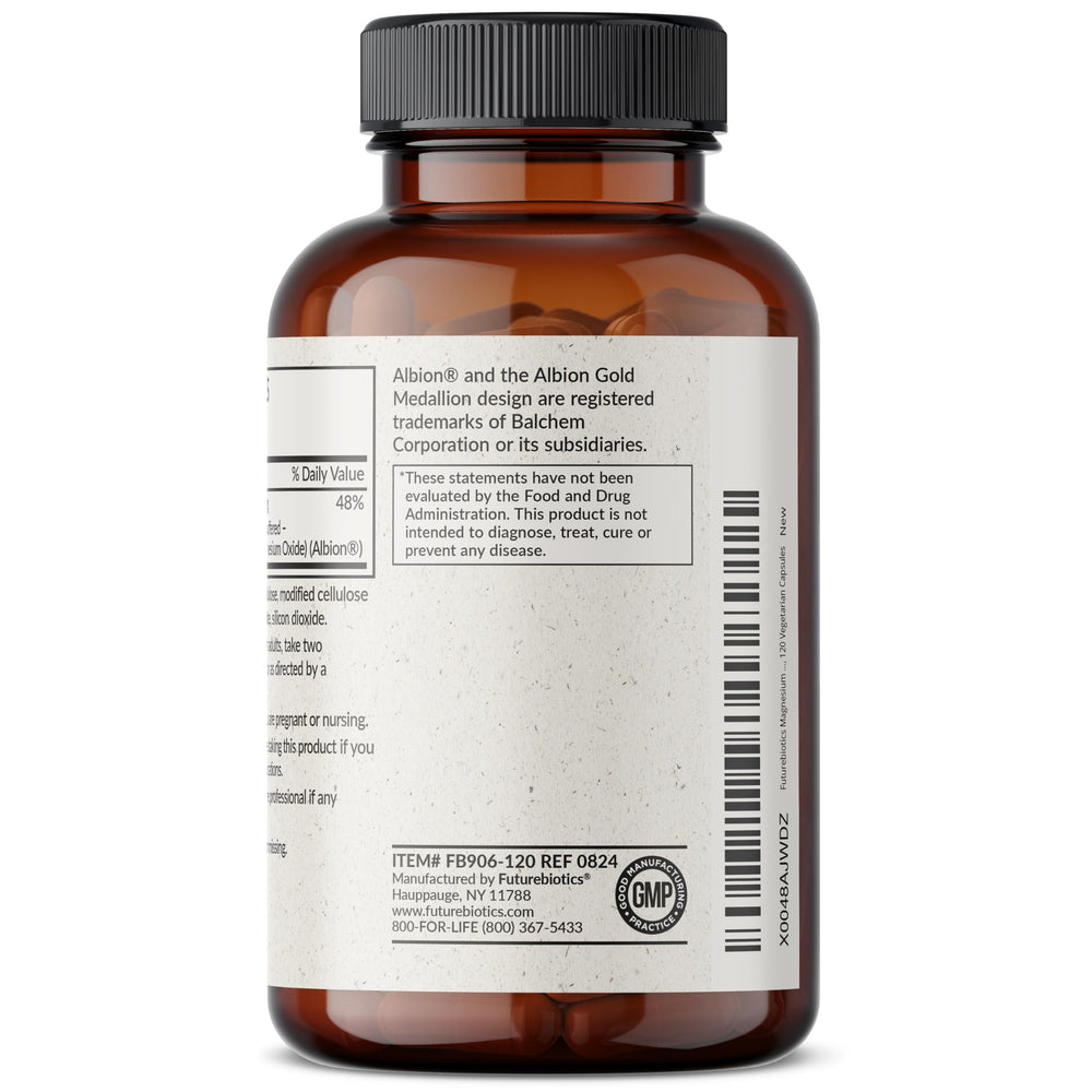 Futurebiotics packaging display emphasizes purity and cGMP NY facility origin