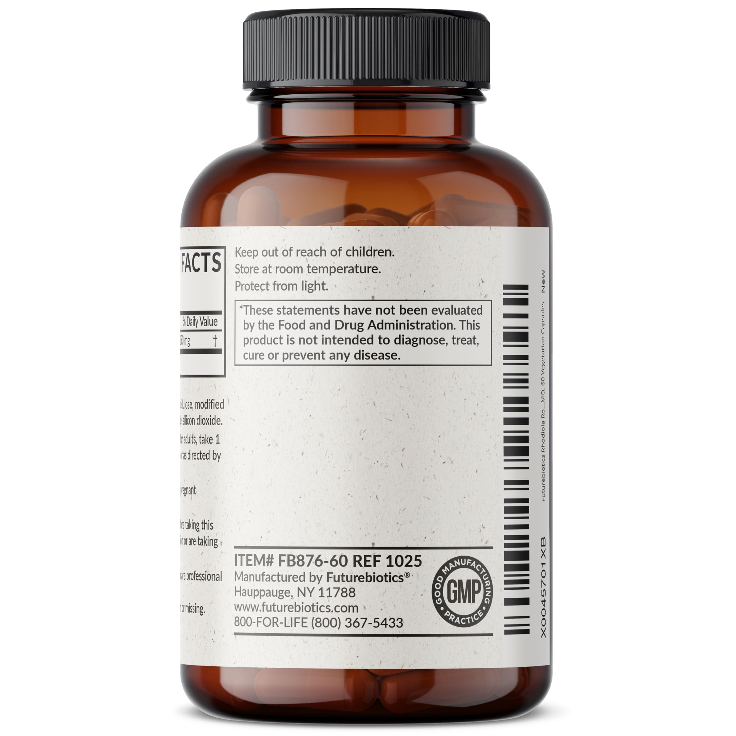 Futurebiotics Rhodiola Rosea capsules on a desk emphasize focus