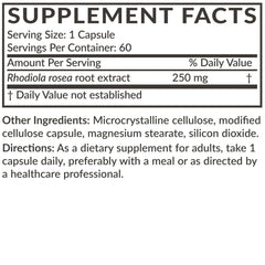 Futurebiotics Rhodiola Rosea nutrition label shows gluten-free ingredients