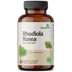 Futurebiotics Rhodiola Rosea capsules on a wooden table, ready for daily use