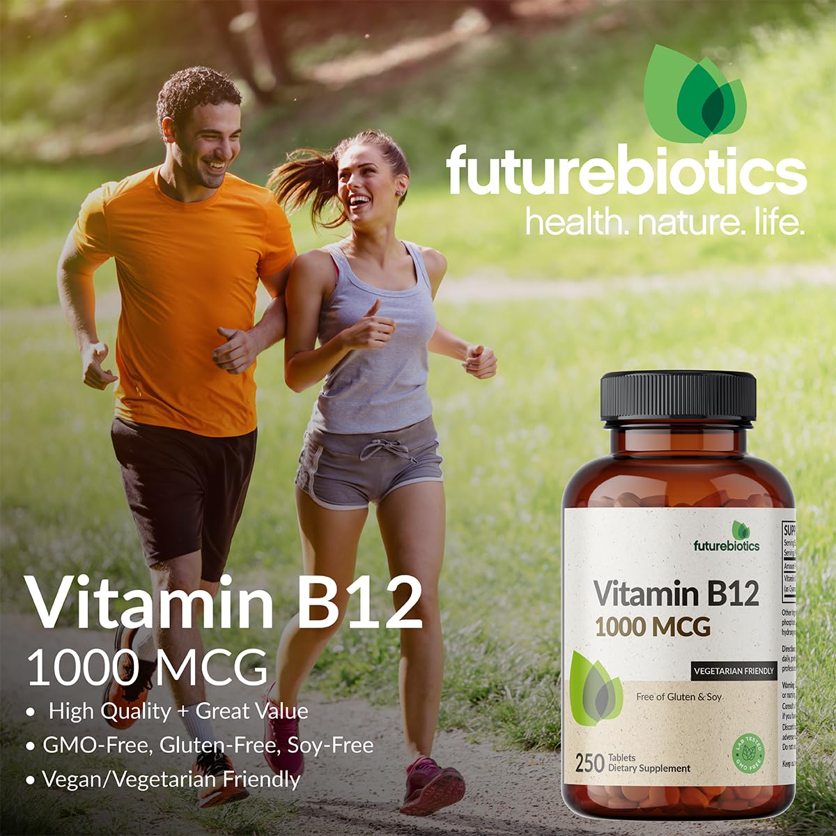 Futurebiotics Vitamin B12 tablet pour highlights convenient daily dosage.