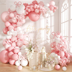 Futureferry Pink Bow Balloons Arch Kit packaging with pink and white balloons for quick decor