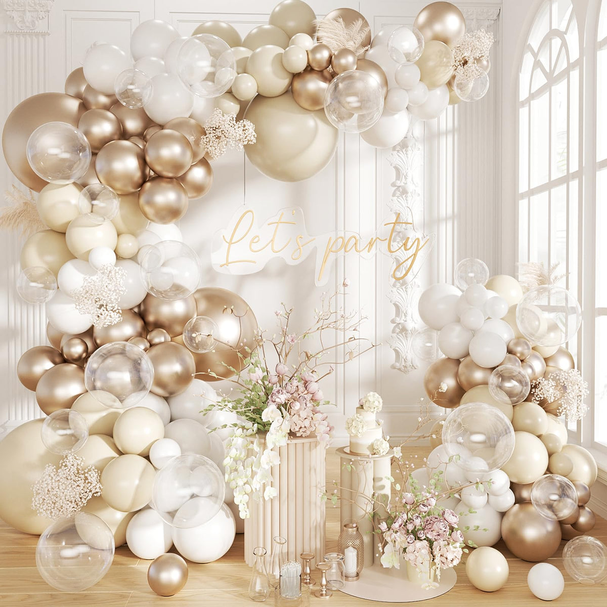Futureferry arch kit in white sand and champagne gold creates a dramatic wedding backdrop