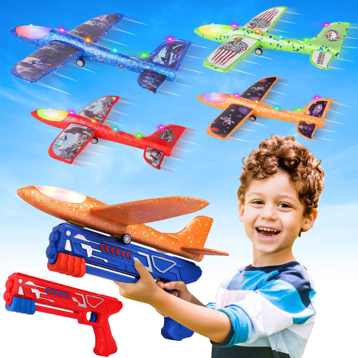 Fuwidvia four-pack airplane toy with vibrant foam planes for outdoor play