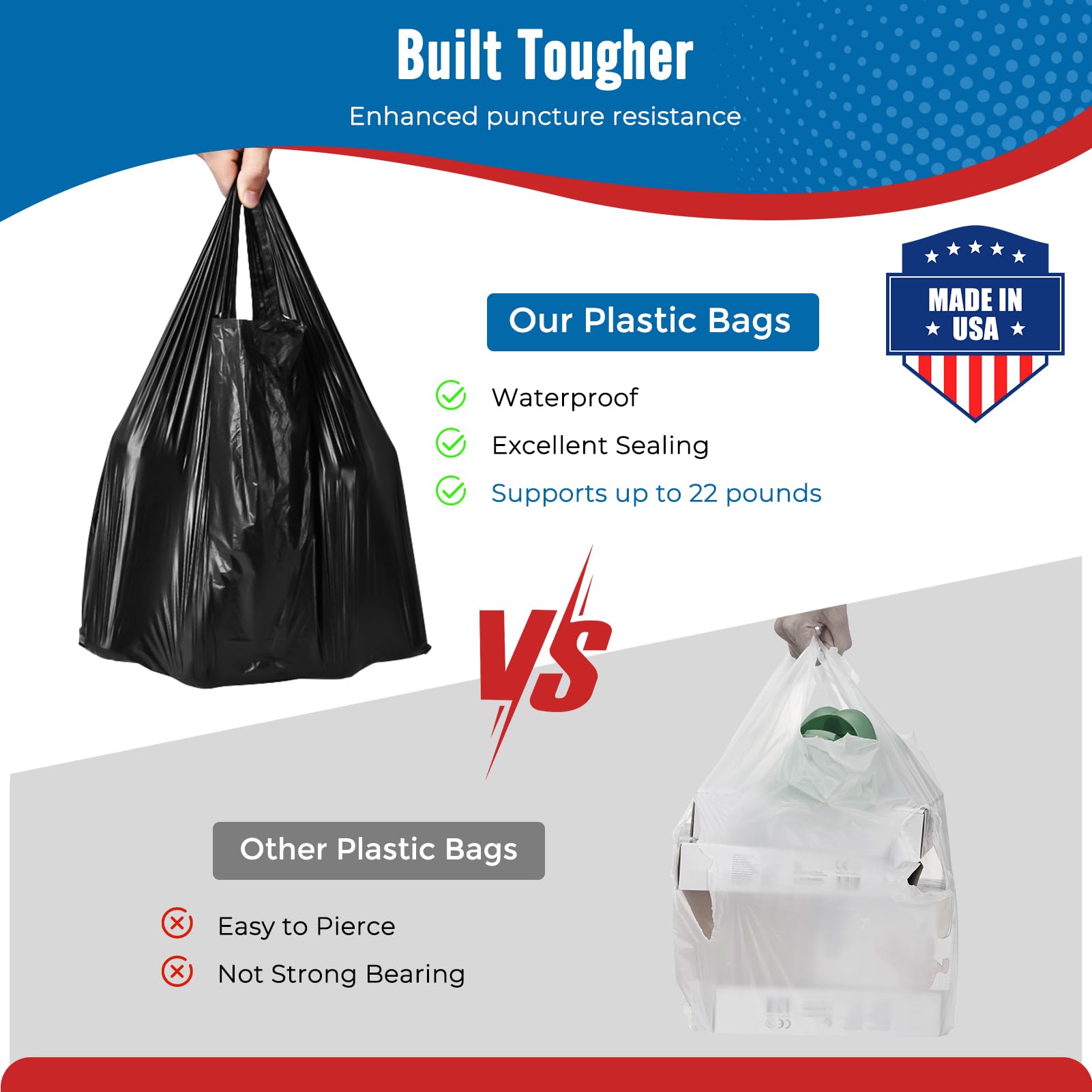 Fuxury high-density polyethylene bags, 0.47 mil, offer puncture resistance for retail or food packaging