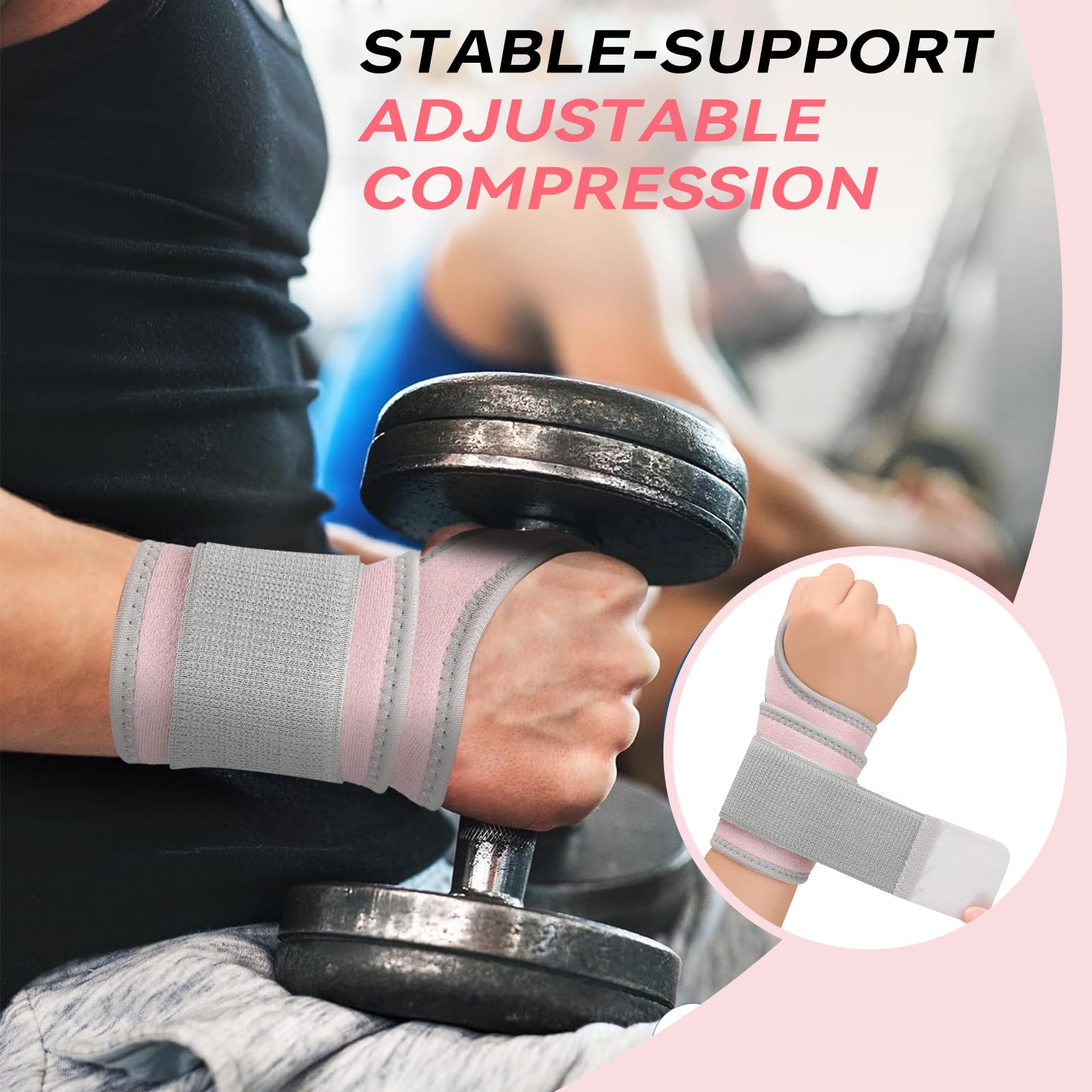FvaPemm left-hand pink wrist brace supports daily tasks comfortably.