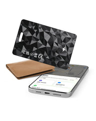 FVJ wallet tracker card close-up showing Apple Find My integration for quick locating
