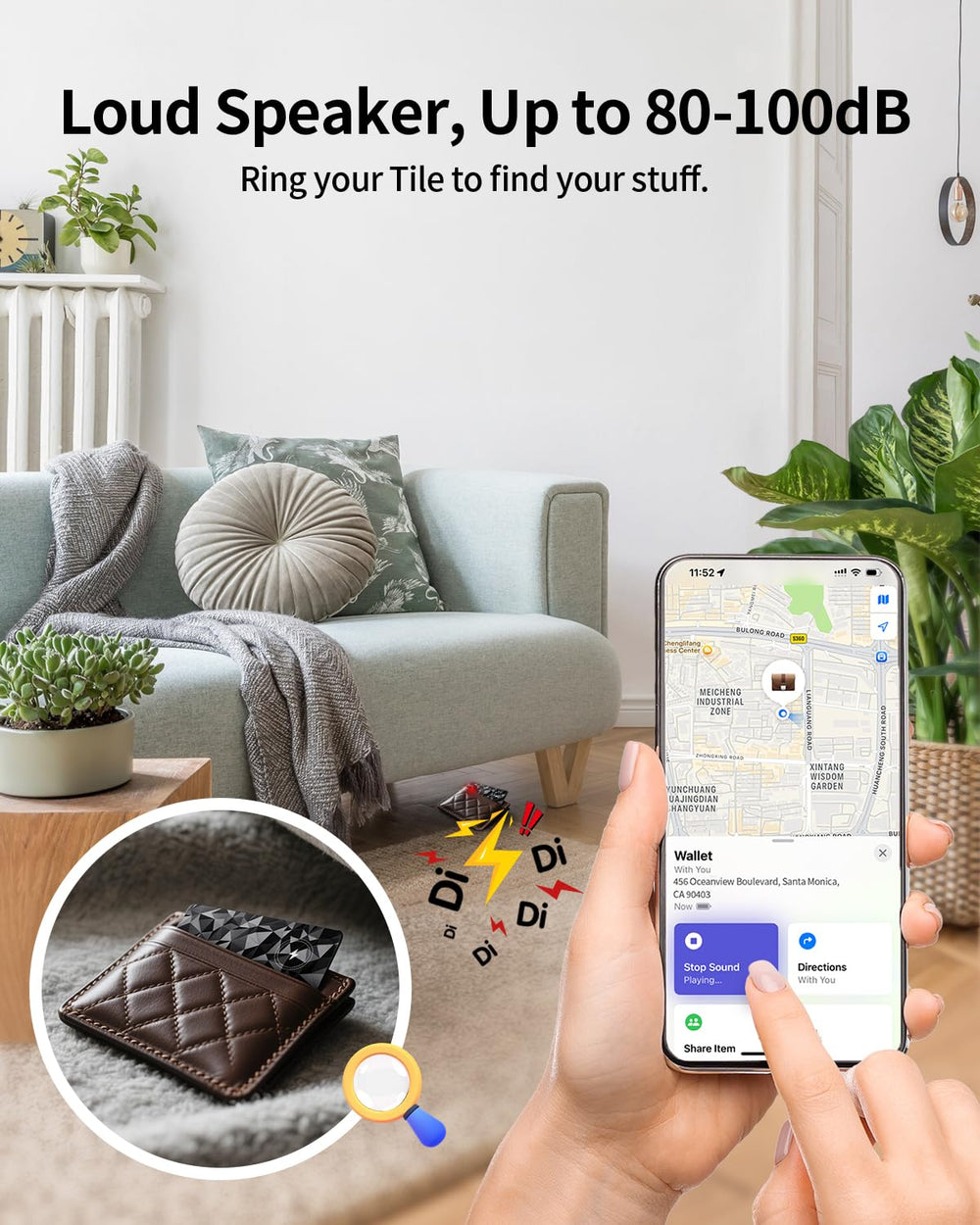 FVJ tracker speaker emitting audible alarm within Bluetooth range