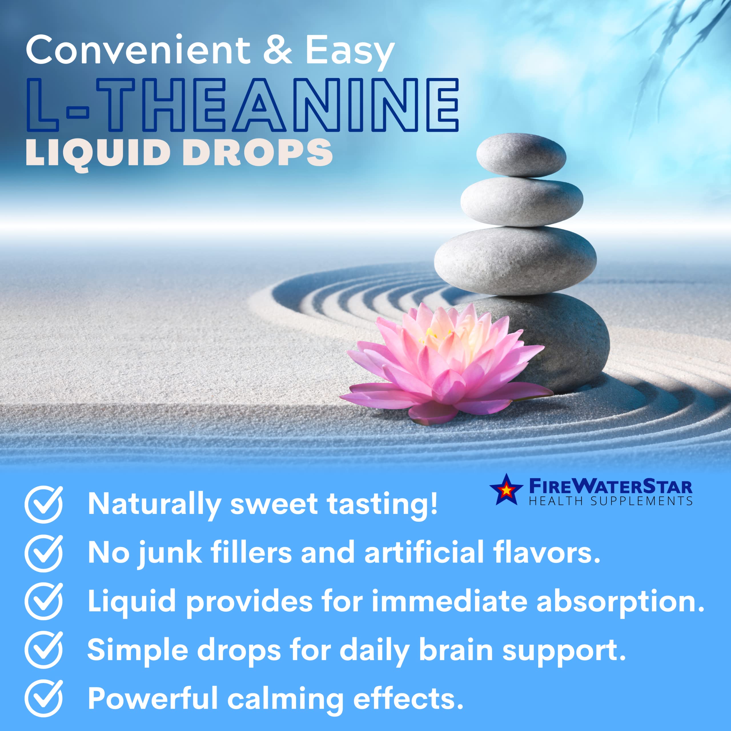 Closeup of FWS L-Theanine bottle highlighting pure, simple ingredients.