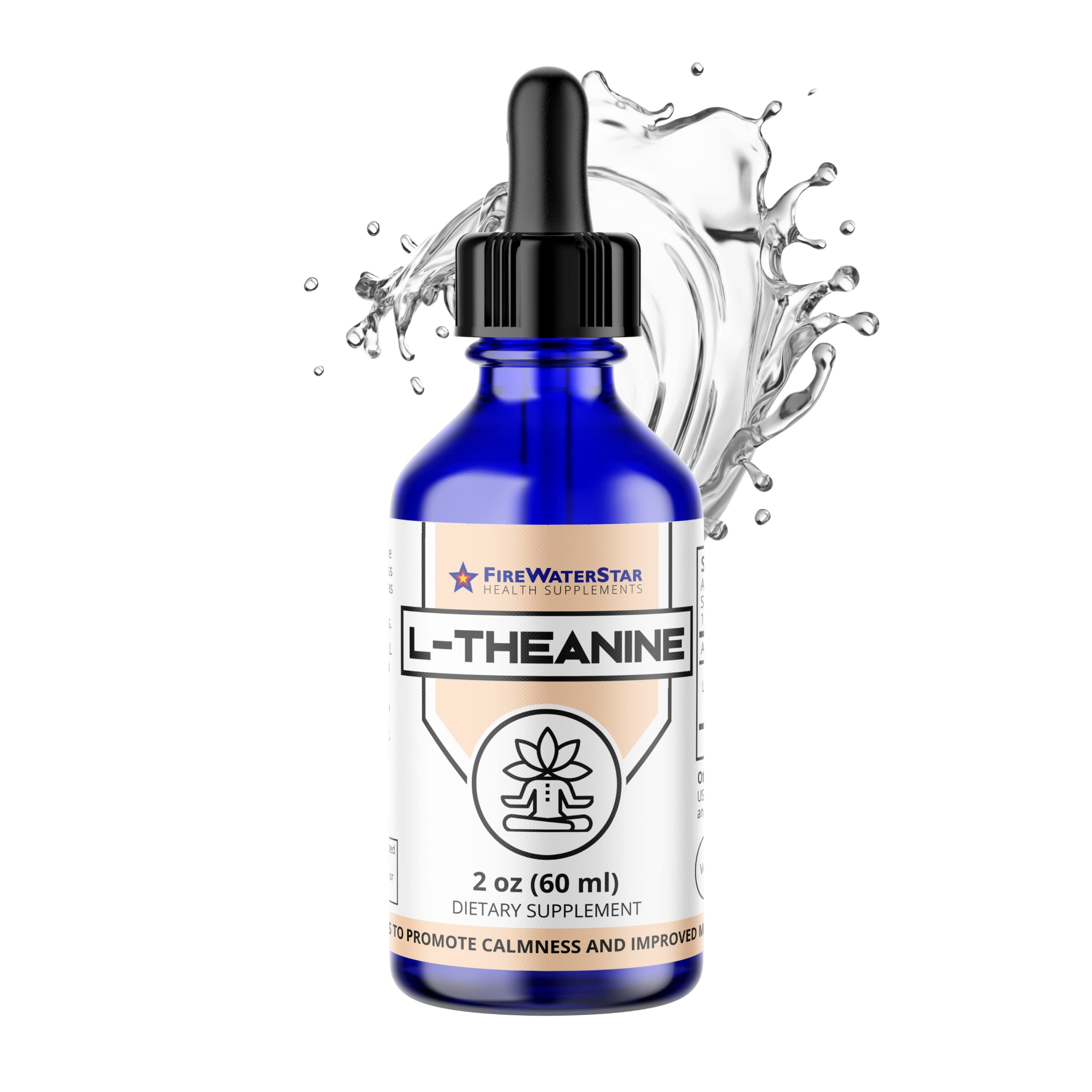 FWS L-Theanine liquid drops bottle shown to promote calm and focus.