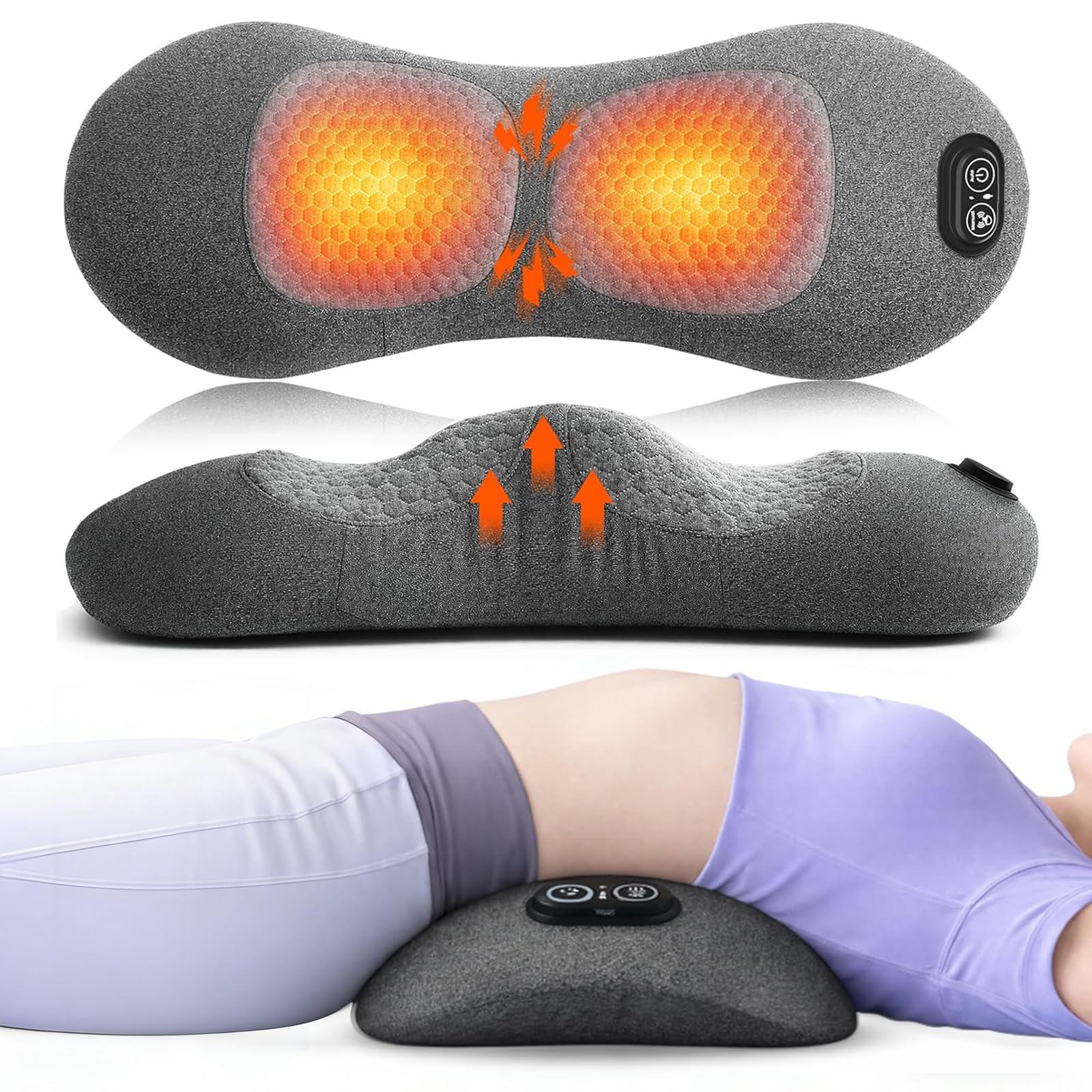 FWW 3 in 1 lumbar pillow with heat, massage, and traction for targeted relaxation